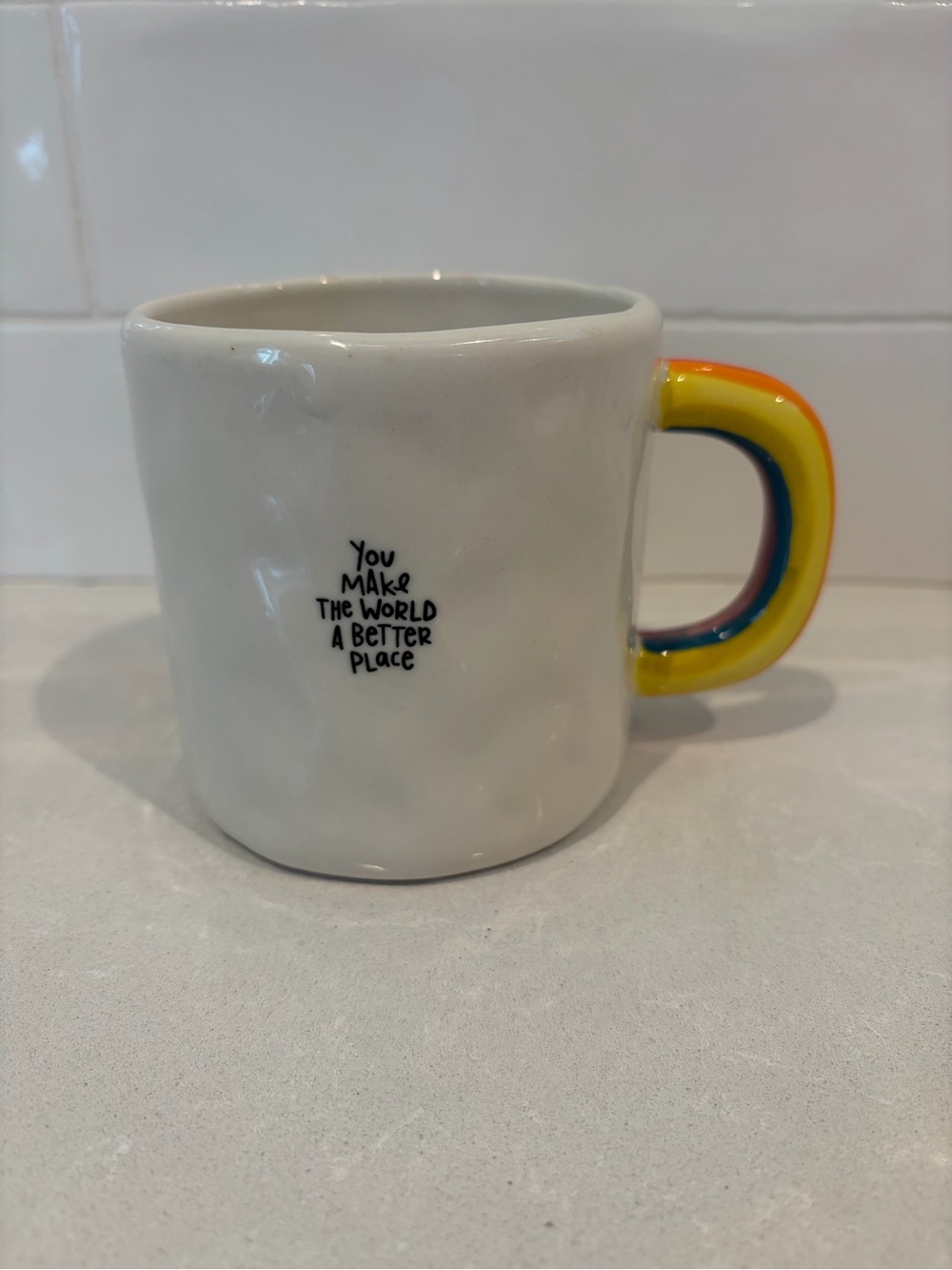 Natural Life Rainbow Handle Coffee Mug “You Make The World A Better Place”